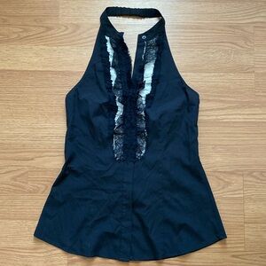 ❤️ BCBG Max Azria Silk Lace Front Halter Tank Black Size XS NWOT